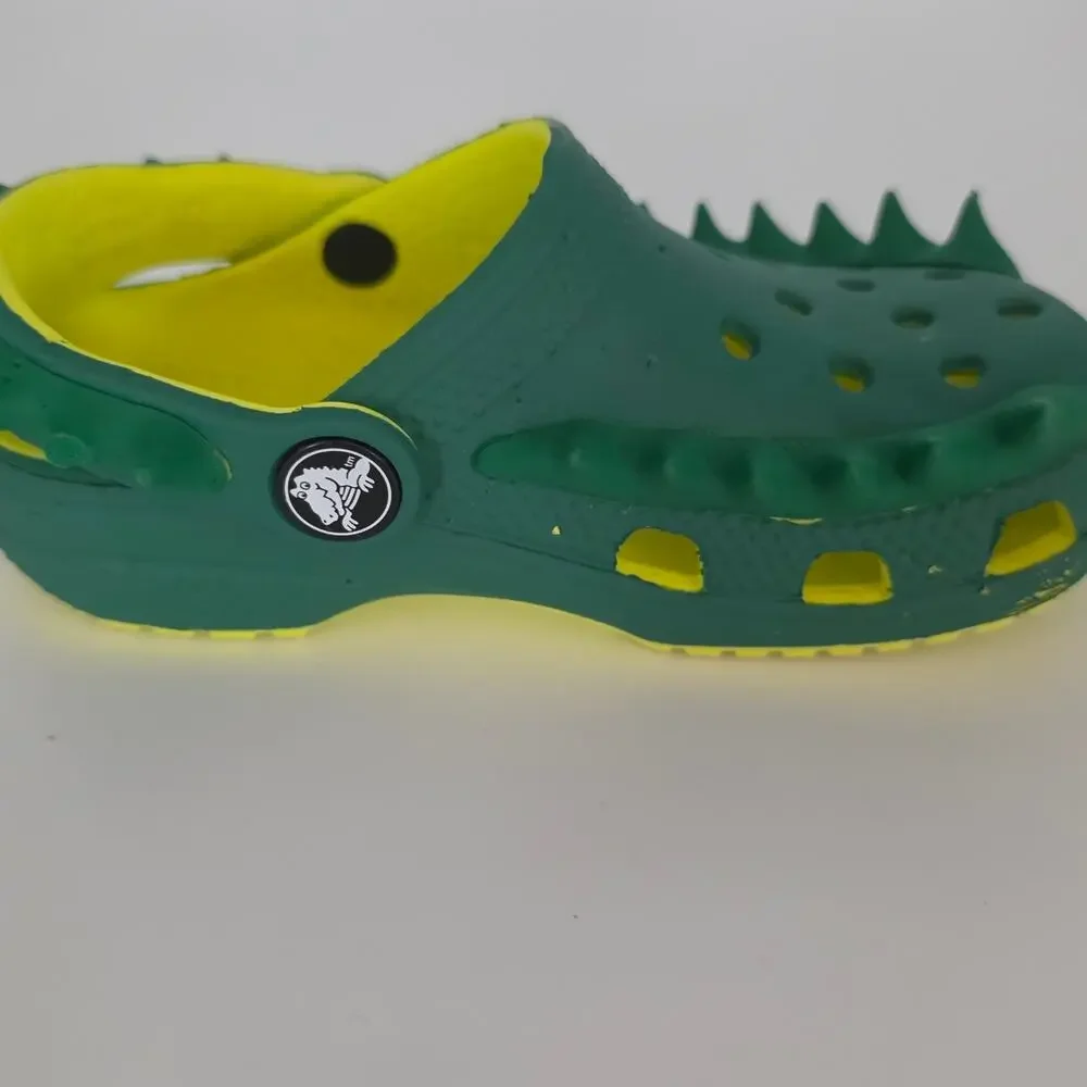 CROCS Kid's Size 9 Green Yellow Classic Spikes Clogs Spike Stud Detailing